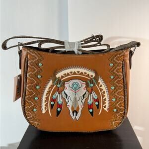 Vegan Brown Purse embellished embroidered concealed carry NWOT